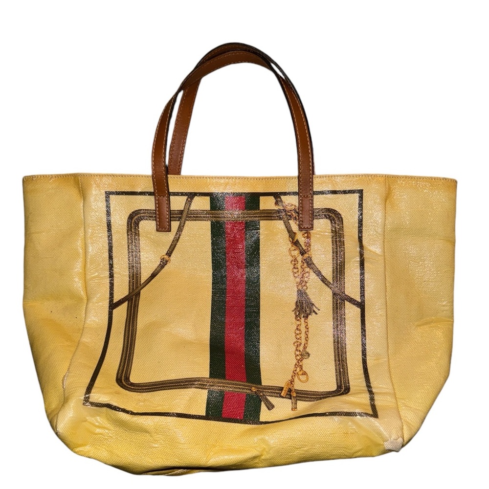 Vintage GUCCI Bag Ladies Tote Bag Shelly Line Coated Canvas Yellow pre- owned - Picture 5 of 14